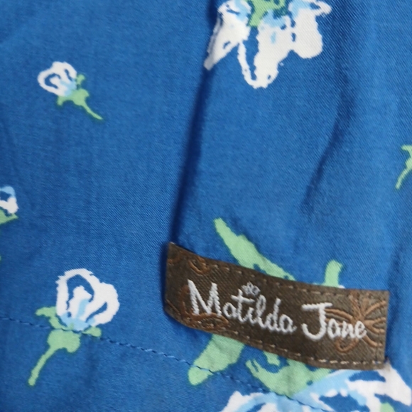 Matilda Jane Med Blue White Day Tripping Floral Swing Dress Bohemian Lace Flowy - Picture 8 of 10